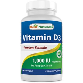 Best Naturals, Vitamin D3 1000 IU, 240 Softgels (GMO-free, Preservative-free, USP Grade Natural Vitamin D)