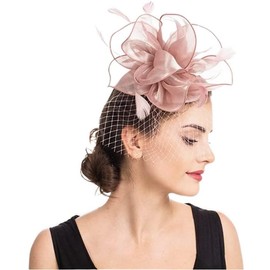 Veewon Pink Fascinator Hat Tea Party Hat Veil Mesh Headband Hair Band for Daily Party Wedding Decorations