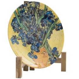 MyGift Plate Display Stand, Rustic Acacia Wood Tabletop Saucer Rack, Folding Picture Frame Holder Easel