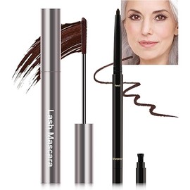 Brown Mascara & Eyeliner Set for Older Women 60 Plus, Tube Mascara Volume and Length, Cream Waterline Eyeliner Gel Pencil, for Thinning Lashes, Sensitive Eyes, Waterproof Smudge Proof Long Lasting