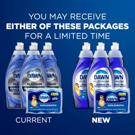 Dawn Dawn Platinum Dish Soap Liquid, Dishwashing Liquid, Grease Removal, Fresh Rain, 3x24oz + Sponge Bundle