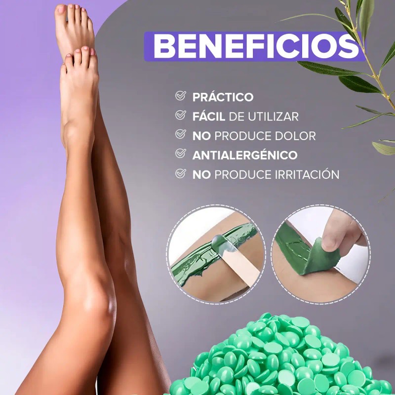 8 Cera Española Perla Rosa Lavanda Aloe Depilación Sin Tiras