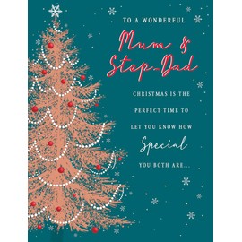 Piccadilly Greetings Classic Christmas Card, Couple Mum & Stepdad, Foil tree - 7 x 5 inches
