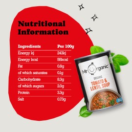 Mr Organic Mr Organic - Tomato and Lentil Soup - Organic and Delicious Tin, High in Protein and Fibre, Perfect for a Warm and Nutritious Meal