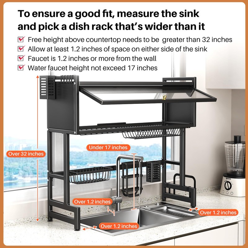 Over The Sink Dish Drainer Drying Rack 3 Tiers with