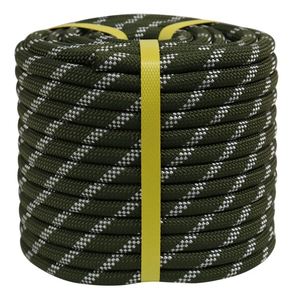 CRAYZA Double Braided Polyester Rope (1/2 in x 100 ft) Strong Arborist Rigging Rope 48 Strands for Climbing Tree Work Swing Pulling Sailing, ArmyGreen