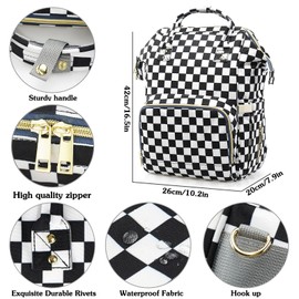 MCWTH Checkered Diaper Bag Backpack Set for Baby Girls Mom, Large Capacity Multi-Function Nappy Bags Organizer