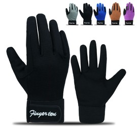 FINGER TEN Horse Riding Gloves Equestrian Women Kids for Girls Boys Mesh Breathable Lightweight Color Pack, Comfortable Grip for Summer Winter (Kids-Black, Small)