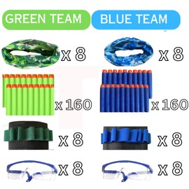wishery Accessories for Nerf Party Supplies, Nerf Party Favors - 16 Kids. Boys Nerf Gun War Birthday Pack. Darts, Glasses, Mask, Wrist Bullet Holders