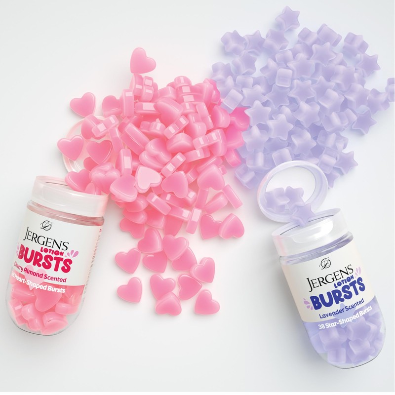 Jergens Cherry Almond Lotion Bursts, Squishy Heart-Shaped Moisturizer Bursts, Lotion