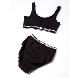 GALO 150-165 Girls' Bra and Shorts Top and Bottom Set, Soft Cups, Absorbent and Quick Drying, Pair, Black