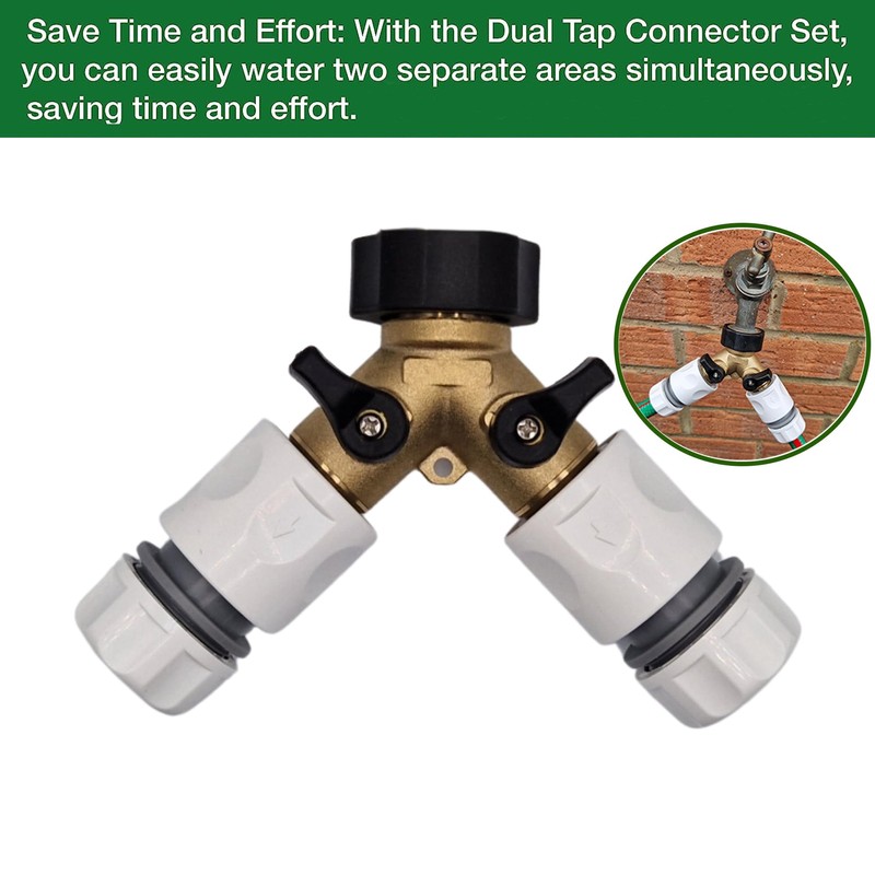 Premium Dual Tap Brass Connector Set with 2 Premium Hose