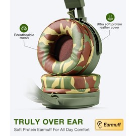rockpapa Camo Wired Headphones with Microphone, Lightweight Foldable Stereo Bass Headphones with No-Tangle Cord & 3.5mm Jack for Adult/Kid, Laptop Computer Airplane Chromebooks Green Camouflage