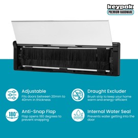 Keypak 10" (27cm) Door Letter Box - Adjustable Letterbox for UPVC Composite Timber Doors (Black/Polished Silver, 20-40mm)