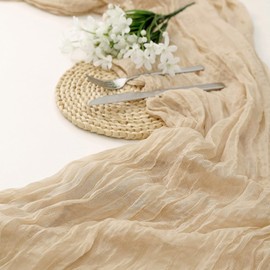 LOMOHOO CheeseCloth Table Runner 72Inches Long,Boho Gauze Table Runners,Rustic Table Runner for Wedding Table Decoration Kitchen Dining Room Birthday Party,Beige