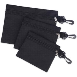 AGDGV 3 Pack Heavy Duty Canvas Tool Pouch with Metal Zipper & Carabiner Clip - Multi-Size Tool Organizer Bags for Men, Mechanics, Car Accessories, Motorcycle Repair (Small/Medium/Large, Black)