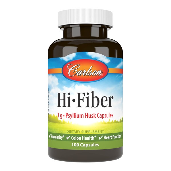 Carlson - Hi-Fiber, 3 g, Psyllium Husk Capsules, Regularity, Colon Health & Heart Function, 100 Capsules