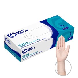 Safe Health Vinyl Exam Disposable Gloves, Latex Free, Powder Free, Clear, Box of 100, Medium, 3.5 mil, Medical Grade, Nursing, Office, Kitchen, Pet Care, Cleaning, Housework, Food Service