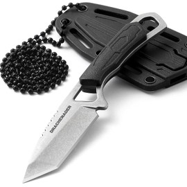 DRACHENADER - Cuchillo de cuello pequeño, pequeño con funda y collar, mini cuchillo Fulltang para exteriores, color negro