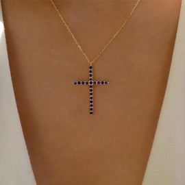 Yienate Boho Crystal Cross Necklace Choker Vintage Rhinestone Cross Pendant Necklace Statement Cross Charm Gold Necklace Chain Minimalist Faith Crucifix Necklace Jewellery for Women, Zinc, No Gemstone