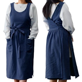 HANEE Everyday Linen Cross-Back Pinafore Apron (Midnight Blue)