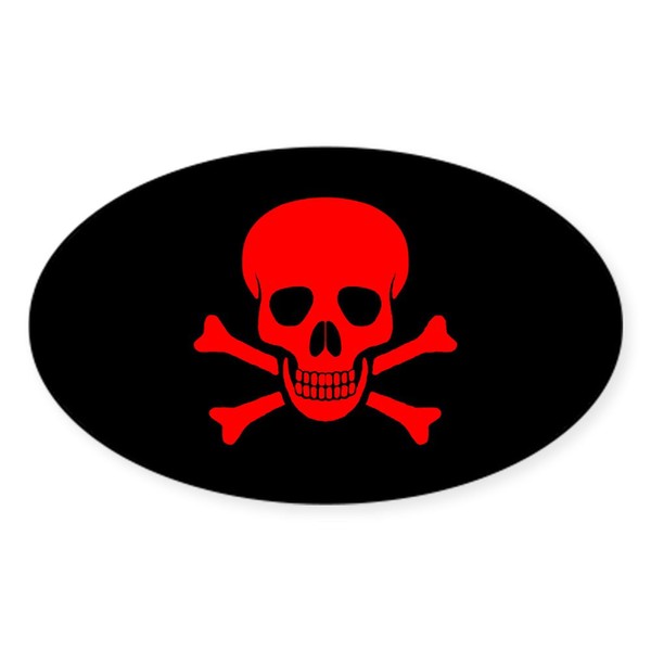 CafePress Skull & Crossbones (Red) Oval Car Bumper Sticker