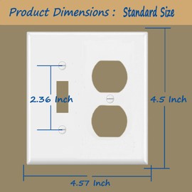 Combination Toggle Light Switch/Duplex Receptacle Outlet Wall Plate Cover,Smooth Face, White,Standard Size 4.50" x 4.57",Unbreakable Polycarbonate Thermoplastic,UL Listed,2-Pack