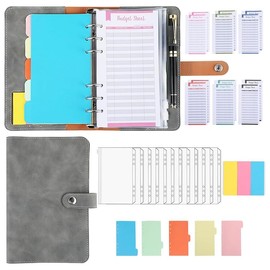 A6 Leather Budget Folder with Budget Sheet, Storage Bag, Divider and Sticky Notes for Financial Planning and Management, Suitable for Travel Work and Organisers, Gifts for Girls and Boys