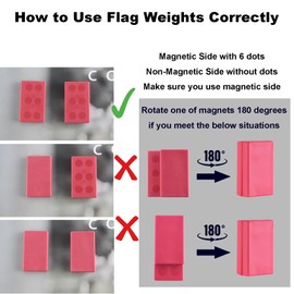 Magnetic Flag Weights for Bottom of Flag in Winds, Rubber Covered Heavy Duty Magnet Weights, Stop American Flag from Wrapping Around the Pole or Hooking on the Gutter, Red, 6 Pairs(Pack of 12)