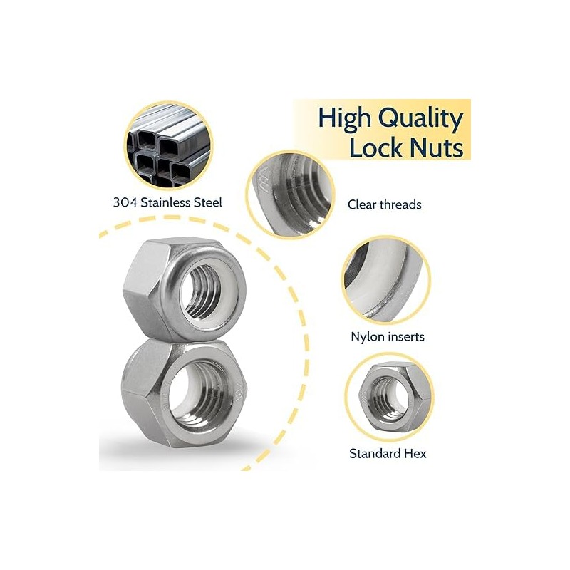 Hmevsafinect 50 Pack 10#32 Nylon Insert Locknuts,304 (A2-70) Stainless Steel