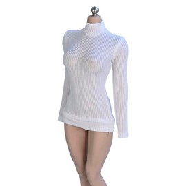 1/6 Women Stretch Tight Sweater Thick Striped Bottom Shirt Clothing Model Fit 12 Inch Action Figure Body (White)