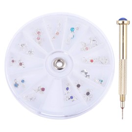 Mikinona 24pcs Nail Charms and Pendants Set Nail Piercing Tool for Art Includes Hand Drill for for Manicurists and Enthusiasts