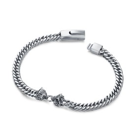 Hagkew Wolf Bracelet for Men 925 Sterling Silver Wolf Head Cuban Chain Bracelet Clasp Gothic Viking Bracelet Animal Biker Party Jewelry Gift for Men