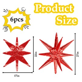 6pcs Star Balloons, Metallic Balloons, 22" Huge Red Star Explosion Balloons, Birthday Balloons, Party Decorations, Red Balloons for Birthday, Wedding, Costume, Disco Party, Bachelorette Party