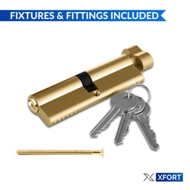XFORT® Brass 45T/50 Thumb Turn Euro Cylinder Lock (95mm), Euro Door Barrel Lock with 3 Keys, Anti-Bump, Anti-Drill, Anti-Pick Door Lock with Key, High Security for Wooden, UPVC and Composite Doors.