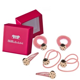 HAARallerliebst Hair Scrunchies Set (6 Pieces | Ladybird | Pink) for Girls with Box for Storage (Box Colour: Pink)