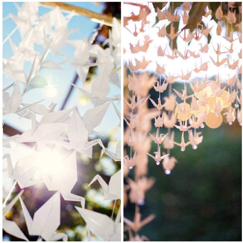 WANDIC Origami Paper Cranes, 10 Strings Handmade Folded Origami Paper