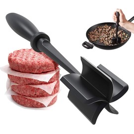 Meat Chopper, Ground Beef Masher with 5-Blade Head, High-Temp Heat-Resistant Nylon Hamburger Chopper Non-Stick Mince Meat Shredder for Kitchen Turkey Home Cooking Black