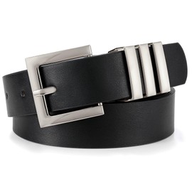 XZQTIVE Plus Size Women's Leather Belts for Jeans Pants Dress Fashion Ladies Waist Belt with Square Gold Buckle, F-black(silver Buckle), Large: fits waist from 37"-42"