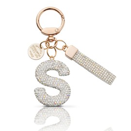 MORSUNBELA Keychain Letter S Initial Silver Glitter Crystal Keychains for Women Girls