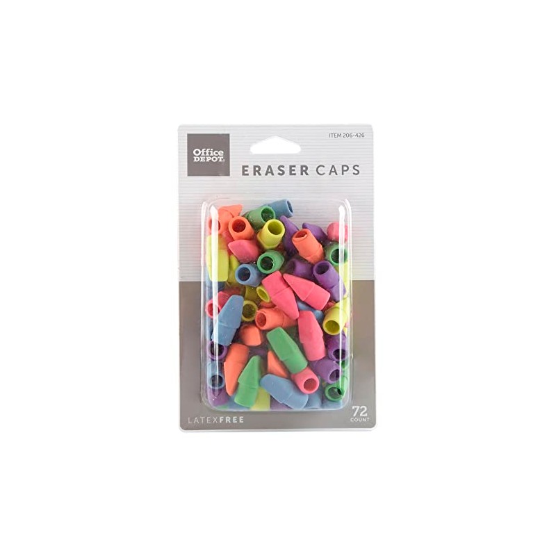 Office Depot Eraser Caps, Assorted Colors, Pack of 72, 54118