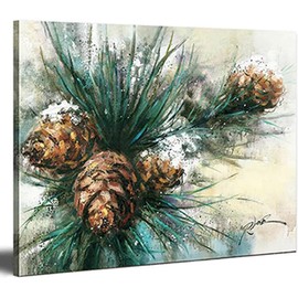 Rinsiken Pine Cone Wall Art Canvas Print Christmas Picture 12x15 inch Painting Stretched and Framed Ready to Hang for Wall Décor