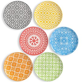 Dessert Plate Set of 6-8 Inch Ceramic Salad and Appetizer Plates - Vibrant Mix-and-Match Colors - Dishwasher and Microwave Safe