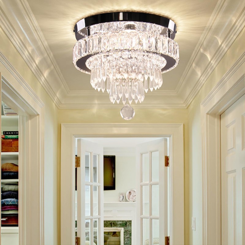 Finktonglan 11.8" Dimmable Crystal Ceiling Light with Remote, Mini Flush