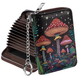 Mayski Credit Card Holder, Zipper Credit Card Wallet for Women, Small Accordion Card Cases Holder, KeyChain Wallet, Business Card Cases, Mushroom