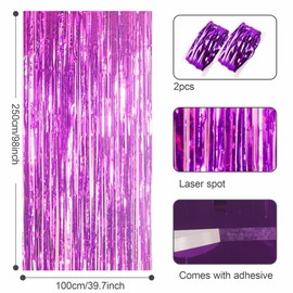 YAAVAAW 2pcs 3.2 x 8.3ft Glitter Purple Foil Fringe Curtain Backdrop Tinsel Curtain Party Streamers Curtain Backdrop Decorations for Birthday School Graduation Hen Girls Party Decorations Purple
