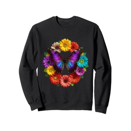 Vibrant Butterfly Wings Botanical Flower Circle Summer Sweatshirt