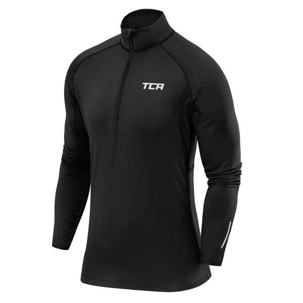 TCA Men's Winter Run Half-Zip Long Sleeve Running Top - Black, Large