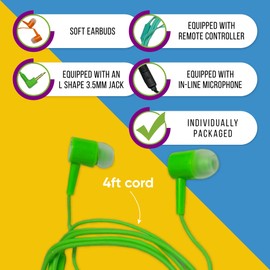 200 Pack Bulk Wired Earbuds with Microphone, In Ear Headphones 3.5mm Jack, 4ft Tangle Free Cable, Comfortable Fit, Affordable and Cost Effective, Ideal for School Classroom Testing Students, Mix