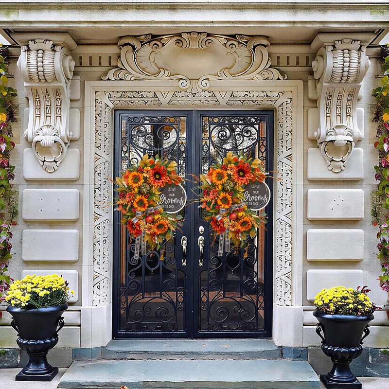 Fall Wreaths for Front Door 24 Inch Outside, Autumn Rustic